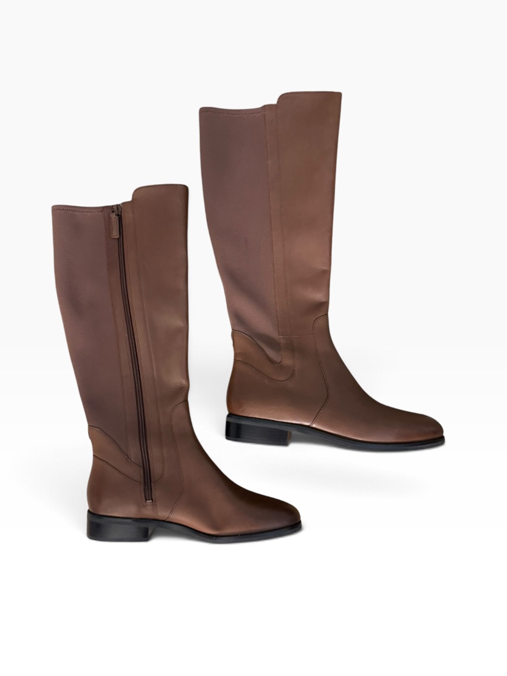 Cole Haan Noelle Chainstitch Leather/Stretch Knee-High Brown Boots – Sz 9B - Picture 4 of 6